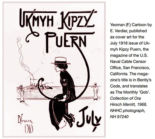 GGA Image ID # 19198caa07 Yeoman (f.) Cartoon by E. Verdier, Published as Cover Art for the July 1918 Issue of Ukmyh Kipzy Puern, the Magazine of the US Naval Cable Censor Office, San Francisco, California.