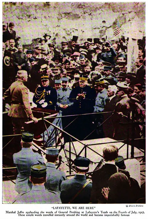 GGA Image ID # 18dd82db20 "Lafayette, We Are Here." Marshal Joffre Applauding the Words of General Pershing at Lafayette's Tomb on the Fourth of July 1917.