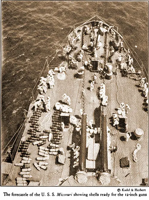 GGA Image ID # 193a023294 The Forecastle of the USS Missouri Showing Shells Ready for the 12-inch Guns.