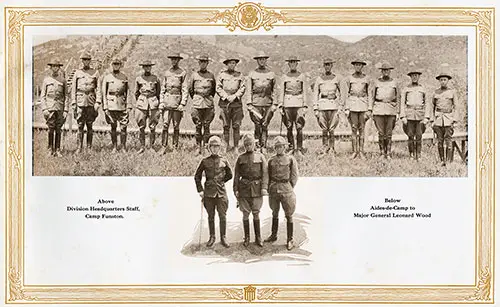 GGA Image ID # 187dcf85f2 Above: Division Headquarters Staff, Camp Fuston. Below: Aides-de-Camp to Major General Leonard Wood.