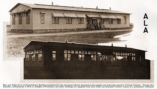 GGA Image ID # 187f28f661 Day and Night View of Camp Library Building Maintained by the American Library Association