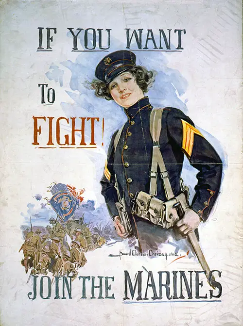 GGA Image ID # 1974700e53 A Fanciful Woman Marine Was Used by Howard Chandler Christie as His Model in This World War I Recruiting Poster.