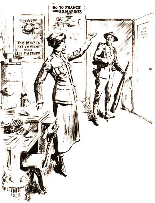 GGA Image ID # 1975cb5f43 Marine Corps Artist Morgan Dennis Pictures a Newly Arrived Woman Marine Waving "Goodbye" to the Marine She Released for Overseas Duty.