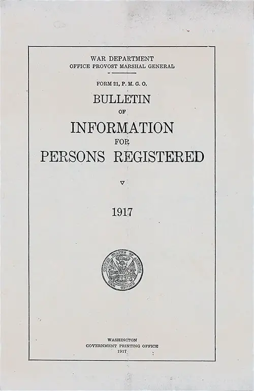 GGA Image ID # 1821a254f3 Front Cover, Bulleting of Information fro Person Registered, 1917, Form 21 PMGO.