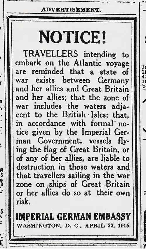GGA Image ID # 1976d3069d Notice to Travelers Intending to Embark on an Atlantic Voyage - 1915-04-22
