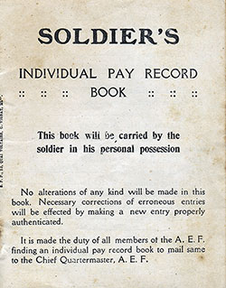GGA Image ID # 186a5471f1 Front Cover, Soldier's Individual Pay Record Book of Sgt1c Harry B. Coulter of the Allied Expeditionary Forces, 1918.