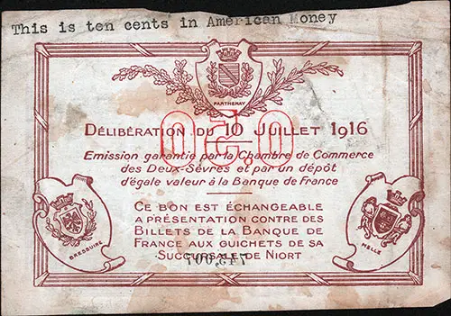 GGA Image ID # 207d657064. Click to View Larger Image. Back Side, Cinquante Centimes 0.50 French Bank Note Currency, 1916.