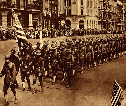 GGA Image ID # 195b1621a0 American Troops Swinging down Piccadilly on Their March through London