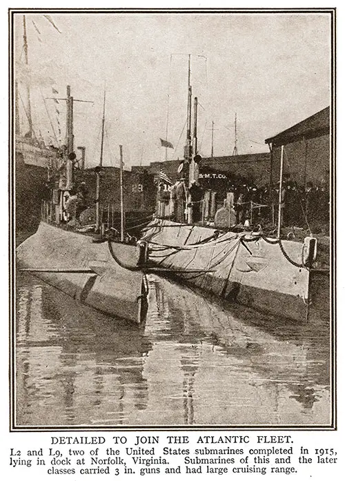 GGA Image ID # 1901e1d77e Detailed to Join the Atlantic Fleet. L2 and L9, Two of the United States Submarines Completed in 1915, Lying in Dock at Norfolk, Virginia.
