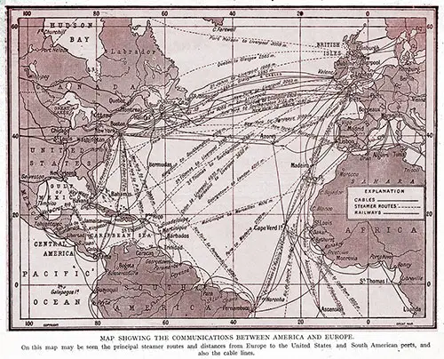 GGA Image ID # 19054b8b90 Map Showing the Communications between America and Europe.