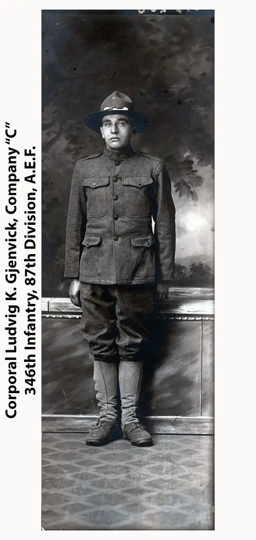 GGA Image ID # 190883e04e Full-Length Photograph of Corporal Ludvig Gjenvick of the 346th Infantry, 87th Division, c1918.