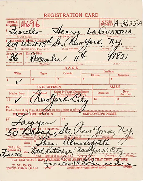 GGA Image ID # 18dc484934 World War I Draft Registration Card for Fiorello Henry La Guardia, 1918.