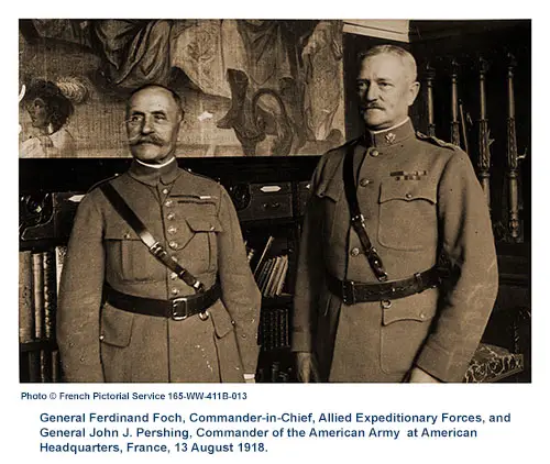 GGA Image ID # 18b0d1aa06 General Ferdinand Foch, Commander-in-Chief, Allied Expeditionary Forces, and General John J. Pershing, Commander of the American Army. At the American Headquarters, France, 13 August 1918.
