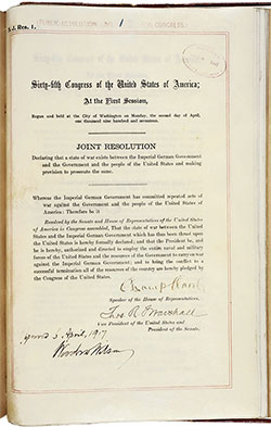 GGA Image ID # 1804f21085 A Joint Resolution Declaring That a State of War Exists between Germany and the United States, April 6, 1917.
