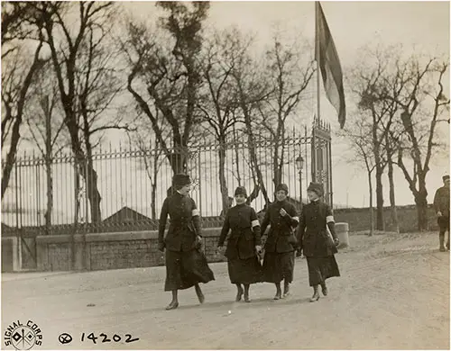GGA Image ID # 199abc4511 The Girls are Entering the Grounds at the Telephone Exchange at General Headquarters at Chaumont, France, 16 April 1918.