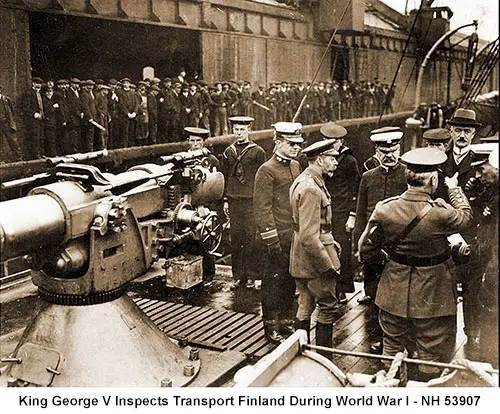 GGA Image ID # 190c916454 King George V of England (Center Foreground, with Beard) Inspecting the American Troop Transport Finland's Armament at Liverpool during World War I.