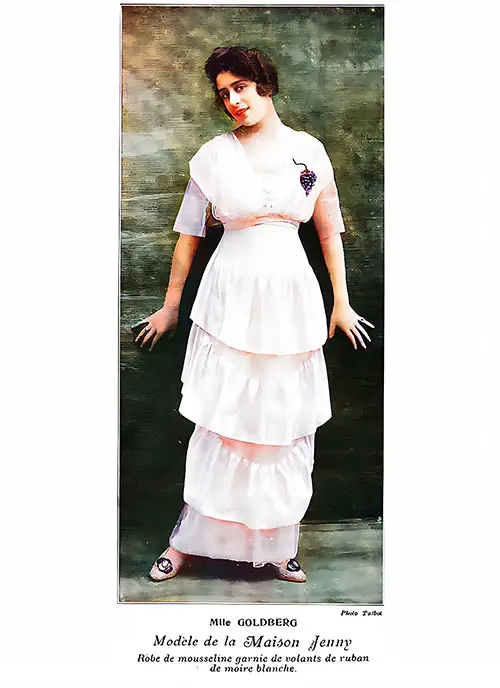 Maison Jenny Created a Muslin Dress Adorned With White Moisre Ribbon Ruffles, as Mlle Goldberg Wore.