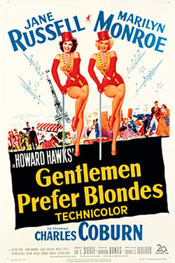 Gentlemen Prefer Blondes (1953) Movie Poster, LR, 250px, Archival Use.
