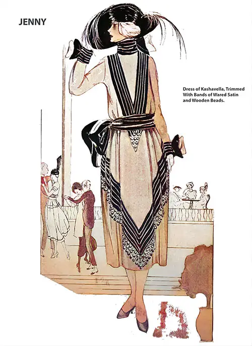 Dress of Kashavella by Jenny, Trimmed With Bands of Wared Satin and Wooden Beads.