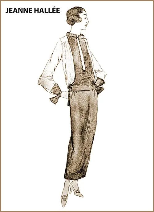 Jeanne Hallée Uses Green-grey Velours de Smyrne in a Pinafore-like Dress.