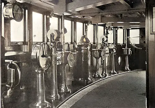 View of the Bridge of the RMS Lusitania of the Cunard Line.