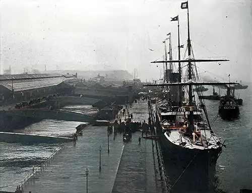 A Busy Scene at the Landing Stage at Riverside Station, Liverpool.