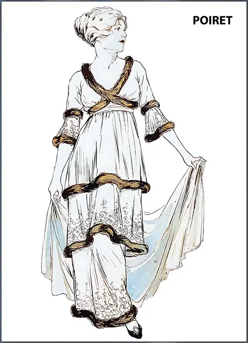 For the First Cotillion, Poiret Has Designed an Effective Frock of White Net With a Tracery of Gold Thread.