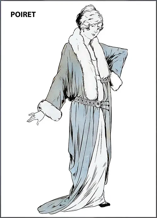 The Evening Wrap for the Debutante, as Designed by Poiret, Is a Lovely, Soft, Voluminous Garment of a Brightly-Coloured Velour.
