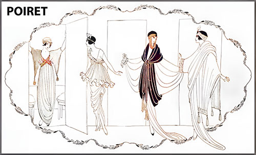 Poiret Shows Frivolous and Serious Frocks and Wraps for the Evening in His Spring Opening.