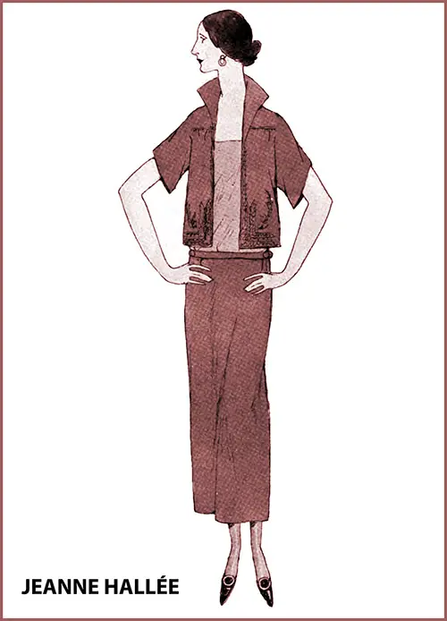 Dress Designed by Jeanne Hallée of Red Kasha Serge Embroidered in Silver Soutache Braid.