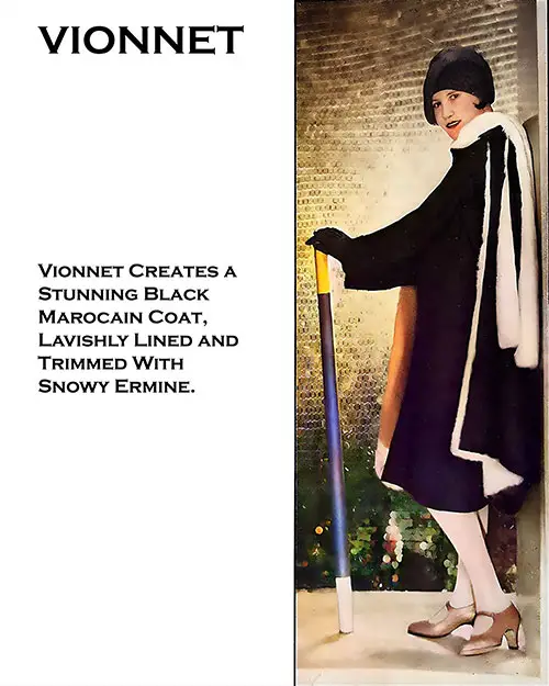 Vionnet Creates a Stunning Black Marocain Coat, Lavishly Lined and Trimmed With Snowy Ermine.