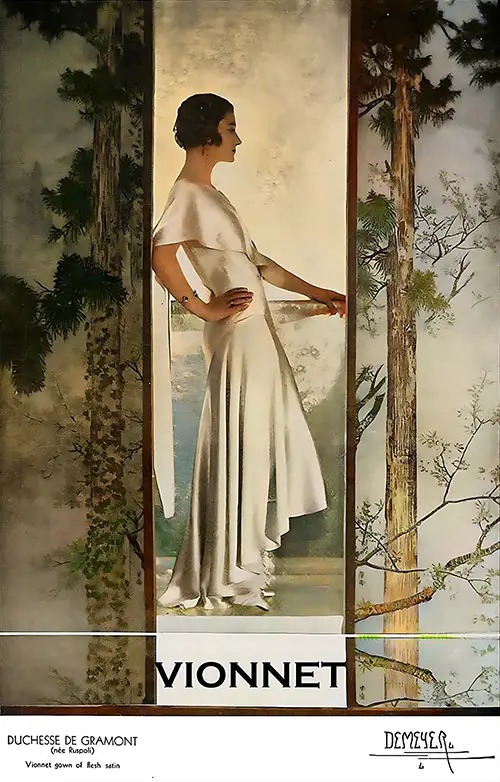 Duchesse De Gramont (Née Ruspoli) Wears a Flesh Satin Gown by Vionnet.