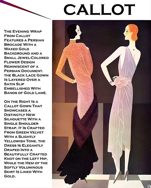 GGA Image ID # 2266ee3523 Evening Wrap From Callot and a Callot Gown That Showcases a Distinctly New Silhouette With a Single Shoulder Strap.