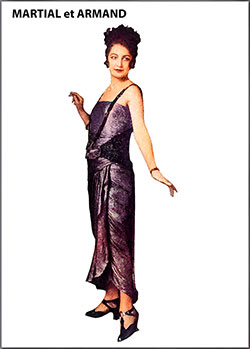 “Salome” Is an Evening Gown Made of Gold Sequins by Martial Et Armand. the Back Panel, Which Also Forms a Girdle, Is Made of Black and Multicolored Sequins. Green and Gold Cabochons Trim the Corsage at the Waistline.