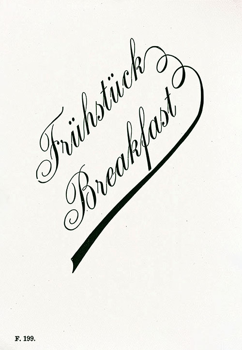 Front Cover, SS Deutschland First Class Breakfast Menu From Wednesday, 26 February 1902.