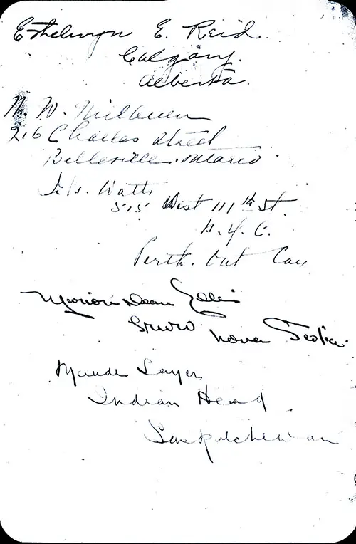 Autographs on the Reverse Side of the Breakfast Menu Card From Saturday, 5 July 1919 Onboard the RMS Celtic of the White Star Line.