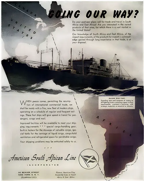 1944 Advertisement from the American South African Line.