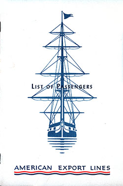 GGA Image ID # 232026d90b Front Cover, SS Constitution Cabin Class Passenger List, Departing Monday, 10 September 1951 from Genoa to New York via Cannes, Naples, and Gibraltar.