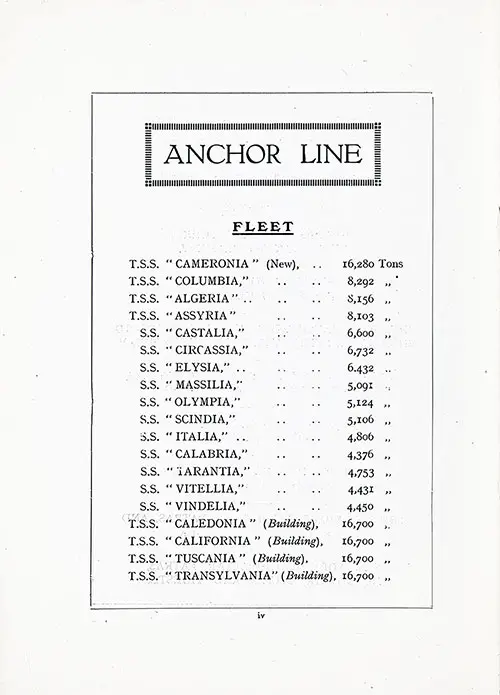 Anchor Line Fleet List, TSS Assyria Cabin Passenger List, 26 August 1922.