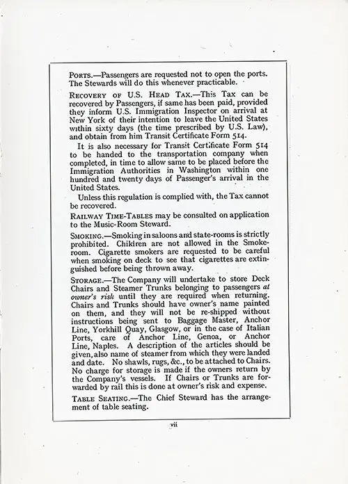 Information for Passengers, Part 3, TSS Assyria Cabin Passenger List, 26 August 1922. 