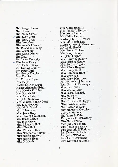 List of Passengers, Part 2, TSS Assyria Cabin Passenger List, 26 August 1922.