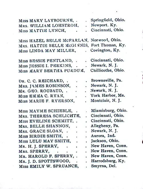 First Vacation Excursion Passengers, Part 4, SS Caledonia Clark's Excursions to Europe Cruise Members, 1 July 1905.