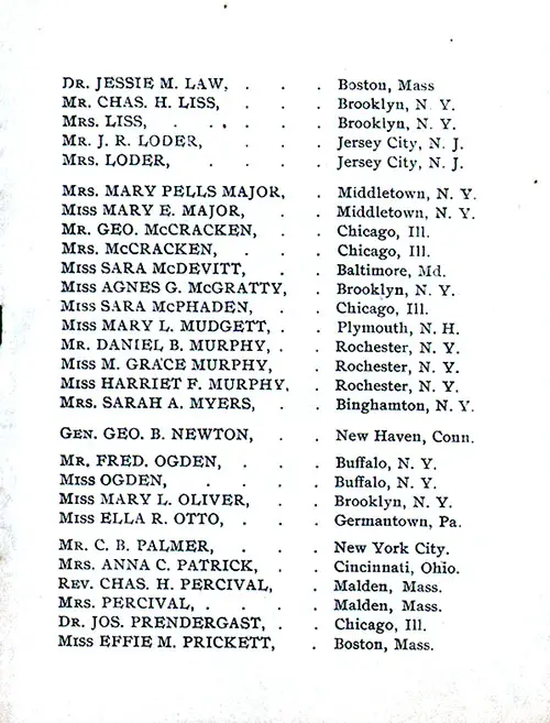 Clark's Second Vacation Excursion Passengers, Part 3, SS Caledonia Clark's Excursions to Europe Cruise Members, 1 July 1905.