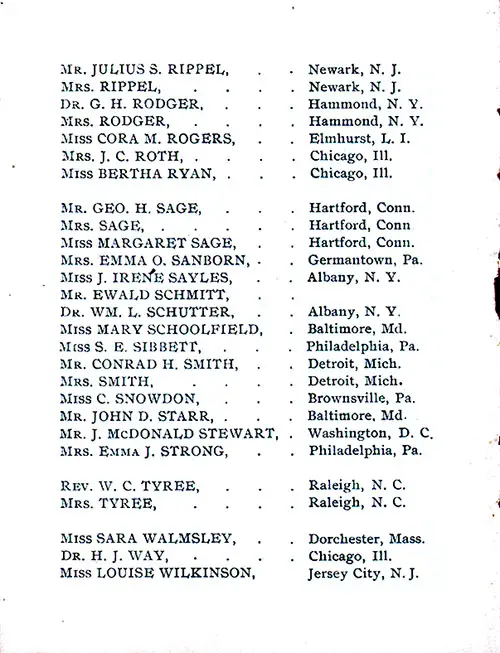 Clark's Second Vacation Excursion Passengers, Part 4, SS Caledonia Clark's Excursions to Europe Cruise Members, 1 July 1905.