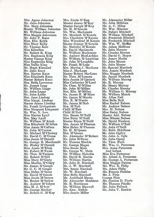 Second Class Passengers, Part 3. SS Caledonia Saloon and Second Class Passenger List, 26 March 1910.