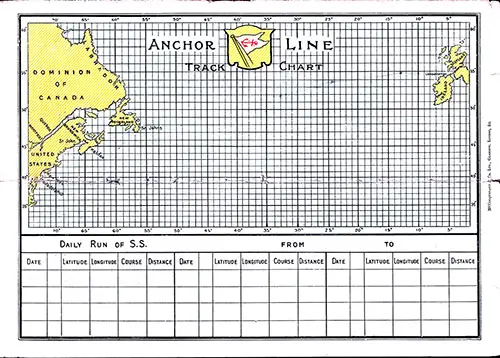 Track Chart and Memorandum of Log, SS Caledonia Saloon and Second Class Passenger List, 26 March 1910.