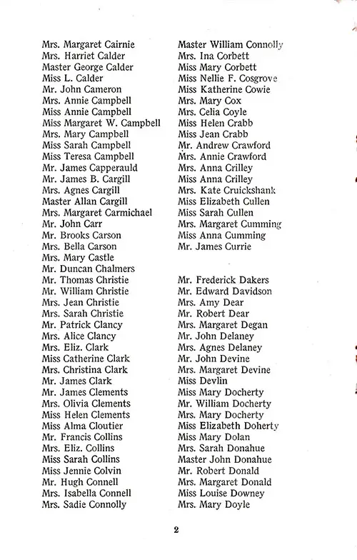 List of Cabin Passengers, Part 2, TSS California Cabin Passenger List, 17 September 1927.
