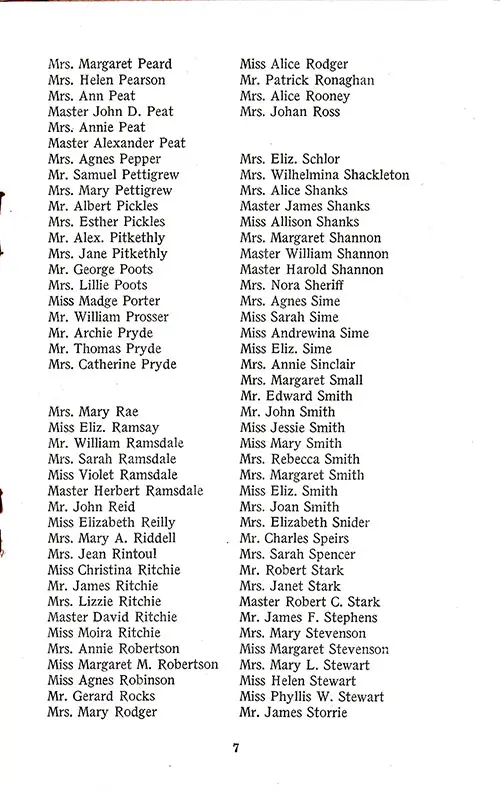 List of Cabin Passengers, Part 7, TSS California Cabin Passenger List, 17 September 1927.
