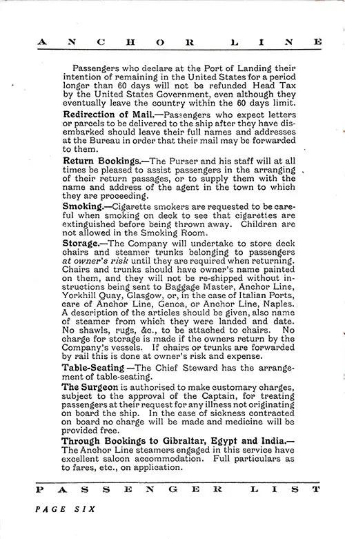 Information for Passengers, Part 4. TSS California Cabin Passenger List, 17 September 1927.