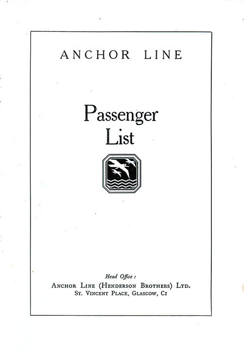 Title Page, TSS Cameronia Cabin Passenger List, 31 July 1926.